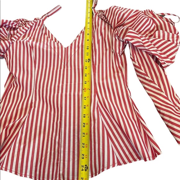 Petersyn Alice Striped Poplin Cold Should Blouse Size M Red and White - Picture 11 of 15
